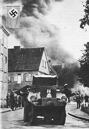 An SS armoured car in the fighting in Danzig, September 1939