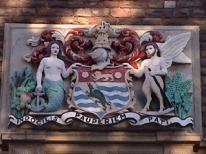 coded symbols on Merchants Hall, the Promenade, Bristol, UK