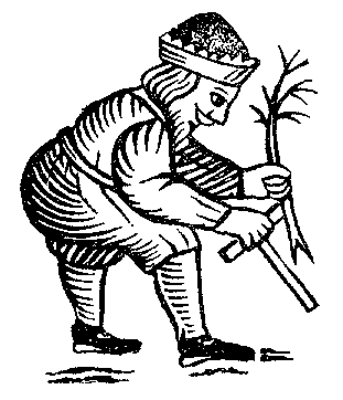 Woodcut of sapling planter